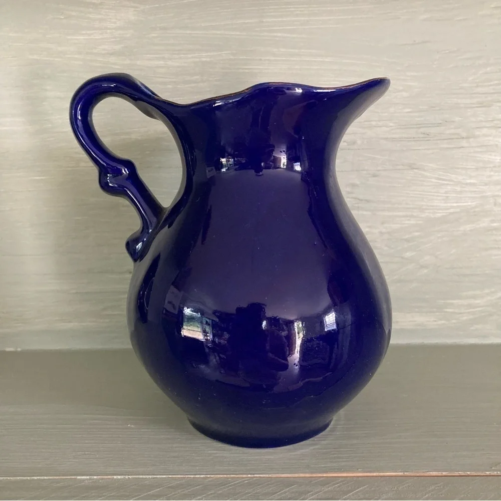 Vintage Cobalt Blue Asian Floral Pitcher and Basin Set Small